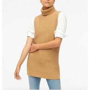 NWT J Crew Turtleneck Sweater Tank Vest Tunic Sleeveless Tan Camel Women XXL